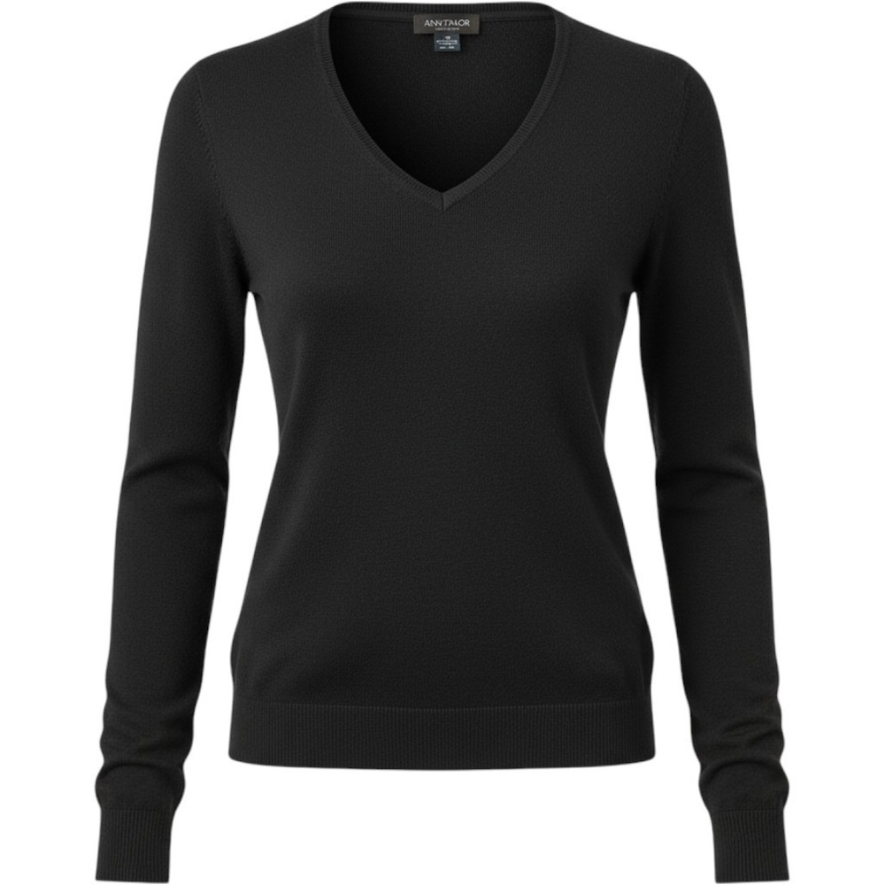 Ann Taylor Cashmere Sweater Womens Small Black V-Neck 100% Two Ply 22-31062